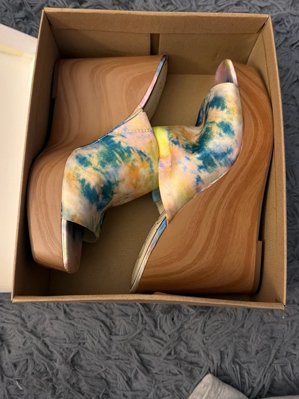 Jessica Multicolor Tie-Dye Wooden-Look Wedge Heeled Boots
